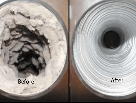 Dryer vent lint buildup - Before & After